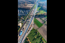 Luftbild von Tunnelbaustelle zum Neubau der ICE Strecke im Streckennetz der Deutschen Bahn in Rastatt im Ortsteil Niederbühl im Bundesland Baden-Württemberg, Deutschland