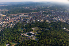Luftbild von Erweiterungs- und Umbau- Baustelle am Sportstätten-Gelände des Stadion "Wildparkstadion" des KSC in Karlsruhe im Ortsteil Innenstadt-Ost im Bundesland Baden-Württemberg, Deutschland
