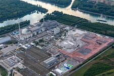 Rückbau des KKW, Platz für den Gleichstrom in Philippsburg im Bundesland Baden-Württemberg, Deutschland von oben