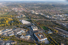 Einrichtungshäuser IKEA und Mann Mobilia sowie Durlachcenter mit Real und Saturn zwischen Gerwigstraße und Durlacher Allee in Karlsruhe im Ortsteil Rintheim im Bundesland Baden-Württemberg, Deutschland