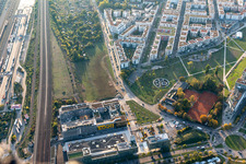 Luftbild von Moderne Wohnbebauung am Citypark (Stadtpark Südost) an der Ludwig Erhard Allee im Ortsteil Südstadt in Karlsruhe im Bundesland Baden-Württemberg, Deutschland