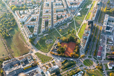 Moderne Wohnbebauung am Citypark (Stadtpark Südost) an der Ludwig Erhard Allee in Karlsruhe im Ortsteil Südstadt im Bundesland Baden-Württemberg, Deutschland