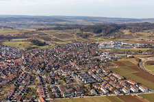 Luftaufnahme von Ortsansicht von Osten im Ortsteil Malmsheim in Renningen im Bundesland Baden-Württemberg, Deutschland