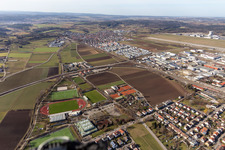 Luftaufnahme von Sportpark Stegwiesen mit Rankbachstadion und Rankbachhalle von Osten in Renningen im Bundesland Baden-Württemberg, Deutschland