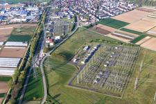 Gelände des Umspannwerkes zur Spannungs- Wandlung und elektrischen Strom- Versorgung der ENBW in Eichstetten am Kaiserstuhl im Bundesland Baden-Württemberg, Deutschland