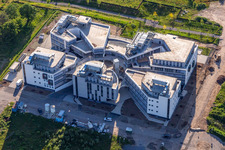 Luftbild von Baustelle zum Neubau eines Forschungs- Gebäudes und Bürokomplex an der Wilhelm-Schickard-Straße im Technologiepark Karlsruhe in Karlsruhe im Ortsteil Rintheim im Bundesland Baden-Württemberg, Deutschland