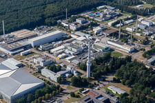 Luftbild von Forschungs- Gebäude und Bürokomplex des Karlsruhe Institut für Technologie Campus Nord mit Institut für Nanotechnologie und EWN GmbH in Eggenstein-Leopoldshafen im Bundesland Baden-Württemberg, Deutschland