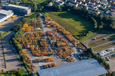 Lagerfläche des Liebherr-Werk Biberach GmbH, Niederlassung Bad Waldsee im Gewerbegebiet in Bad Waldsee im Bundesland Baden-Württemberg, Deutschland