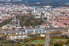 Luftbild von Hauptbahnhof Karlsruhe im Ortsteil Südweststadt im Bundesland Baden-Württemberg, Deutschland