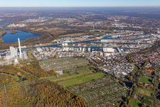 Drohnenaufname von Ortsteil Rheinhafen in Karlsruhe im Bundesland Baden-Württemberg, Deutschland