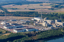 Luftbild von TransnetBW GmbH, Gleichstrom-Umspannwerk auf dem Gelände des stillgelegten AKW Philippsburg im Bundesland Baden-Württemberg, Deutschland