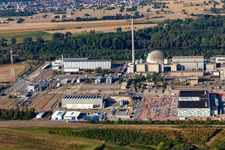 TransnetBW GmbH, Gleichstrom-Umspannwerk auf dem Gelände des stillgelegten AKW Philippsburg im Bundesland Baden-Württemberg, Deutschland aus der Luft
