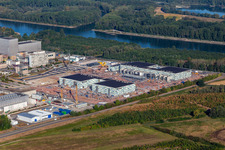 TransnetBW GmbH, Gleichstrom-Umspannwerk auf dem Gelände des stillgelegten AKW Philippsburg im Bundesland Baden-Württemberg, Deutschland aus der Vogelperspektive