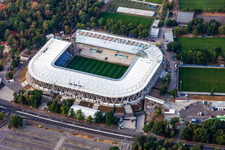 Schrägluftbild von Neubaustelle des Wildparkstadion des Karlsruher Sport-Club GmbH & Co. KGaA im Ortsteil Innenstadt-Ost im Bundesland Baden-Württemberg, Deutschland