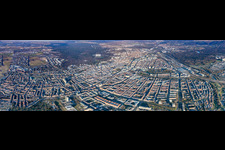 Panorama von Südwesten im Ortsteil Beiertheim-Bulach in Karlsruhe im Bundesland Baden-Württemberg, Deutschland