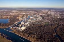 EnBW Rheinkraftwerk von Südwesten im Ortsteil Daxlanden in Karlsruhe im Bundesland Baden-Württemberg, Deutschland