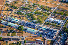 Luftbild von U‑Halle auf dem Spinelli-Park der Bundesgartenschau Mannheim BUGA 2023 im Ortsteil Feudenheim im Bundesland Baden-Württemberg, Deutschland
