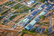 Luftbild von EXPERIMENTIERFELD im Spinelli-Park der Bundesgartenschau Mannheim BUGA 2023 im Ortsteil Feudenheim im Bundesland Baden-Württemberg, Deutschland