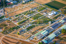 Luftaufnahme von EXPERIMENTIERFELD im Spinelli-Park der Bundesgartenschau Mannheim BUGA 2023 im Ortsteil Feudenheim im Bundesland Baden-Württemberg, Deutschland