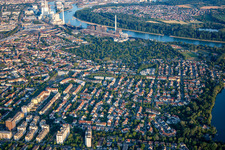 Ortsteil Neckarau in Mannheim im Bundesland Baden-Württemberg, Deutschland vom Flugzeug aus