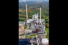 EnBW Neubau Kohlekraftwerk am Rheinhafen im Ortsteil Daxlanden in Karlsruhe im Bundesland Baden-Württemberg, Deutschland aus der Luft