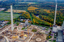 EnBW Neubau Kohlekraftwerk am Rheinhafen im Ortsteil Daxlanden in Karlsruhe im Bundesland Baden-Württemberg, Deutschland von oben gesehen