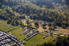 Schrägluftbild von 61. Rudersberger Seitenwagen Motocross 2023 FIM SIDECARCROSS WORLD CHAMPIONSHIP des MSC Wieslauftal e.V. Motocross im Ortsteil Königsbronnhof im Bundesland Baden-Württemberg, Deutschland