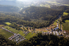 61. Rudersberger Seitenwagen Motocross 2023 FIM SIDECARCROSS WORLD CHAMPIONSHIP des MSC Wieslauftal e.V. Motocross im Ortsteil Königsbronnhof im Bundesland Baden-Württemberg, Deutschland von oben