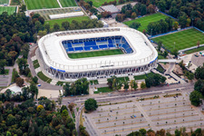 Schrägluftbild von Fertig gestelltes BBBank Stadion Wildpark des  Karlsruher Sport-Club e.V im Ortsteil Innenstadt-Ost im Bundesland Baden-Württemberg, Deutschland