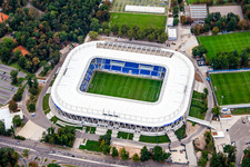 Fertig gestelltes BBBank Stadion Wildpark des  Karlsruher Sport-Club e.V im Ortsteil Innenstadt-Ost im Bundesland Baden-Württemberg, Deutschland von oben