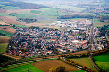 Luftbild von Ortschaft von Süden in Meckesheim im Bundesland Baden-Württemberg, Deutschland