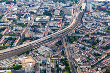 Hochstraße B37 und Bahntrasse von Südwesten im Abriss/Neubau im Ortsteil Süd in Ludwigshafen am Rhein im Bundesland Rheinland-Pfalz, Deutschland