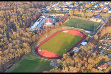 Luftaufnahme von Franz-Hage Stadion in Bellheim im Bundesland Rheinland-Pfalz, Deutschland