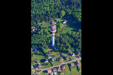 Luftbild von Sendeturm Tour hertzienne de Goetzenbruck in den Nordvogesen aus Westen im Bundesland Moselle, Frankreich