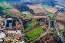 Luftbild von A65 Autobahnausfahrt 20 Kandel Nord in Erlenbach bei Kandel im Bundesland Rheinland-Pfalz, Deutschland