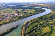 Luftbild von Fähre Rhinau-Kappel über den Rhein im Ortsteil Rheinau in Ortenaukreis im Bundesland Baden-Württemberg, Deutschland