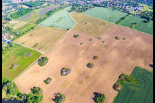Eiszeitliche Kameshügel bilden unbewirtschaftbare Lücken auf den Feldern in Hettstedt im Bundesland Sachsen-Anhalt, Deutschland
