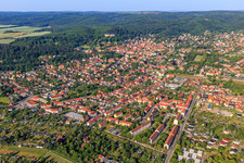 Historische Stadtkern aus Nordosten in Blankenburg im Bundesland Sachsen-Anhalt, Deutschland