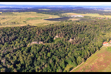 Schrägluftbild von Fünffingerfelsen und Schatten der Hexen, Klusfelsen in Halberstadt im Bundesland Sachsen-Anhalt, Deutschland