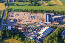 Luftbild von Baustelle des neuen Logistikpark der HANSAINVEST und DFI-Real-Estate Kandel nach Abriss des OBI-Markts im Ortsteil Minderslachen im Bundesland Rheinland-Pfalz, Deutschland