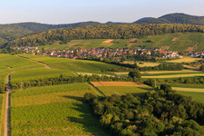 Weinort von Osten im Ortsteil Pleisweiler in Pleisweiler-Oberhofen im Bundesland Rheinland-Pfalz, Deutschland