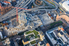 Drohnenbild von Halb abgerissenes, ehemaliges Rathaus Ludwigshafen im ehemaligen Rathaus Center an der noch abzureissenden Hochstraße Nord(B44) im Ortsteil Mitte in Ludwigshafen am Rhein im Bundesland Rheinland-Pfalz, Deutschland