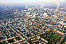 Stadtteilübersicht mit Alwin-Mittasch-Park im Ortsteil Friesenheim in Ludwigshafen am Rhein im Bundesland Rheinland-Pfalz, Deutschland