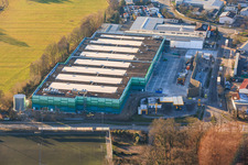 Schrägluftbild von Neubau des Logistikpark der HANSAINVEST und DFI-Real-Estate Kandel für FRISCHEPLATTFORM SÜDWEST der Gemüsering Stuttgart GmbH in Wörth am Rhein im Bundesland Rheinland-Pfalz, Deutschland