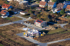 Schrägluftbild von Neubaugebiet zwischen Michelsbach und Fischmal in Leimersheim im Bundesland Rheinland-Pfalz, Deutschland