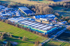 Fast fertiggestelleter Neubau des Logistikpark der HANSAINVEST und DFI-Real-Estate Kandel für FRISCHEPLATTFORM SÜDWEST der Gemüsering Stuttgart GmbH im Ortsteil Minderslachen im Bundesland Rheinland-Pfalz, Deutschland aus der Luft