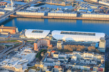 Rhein-Galerie am Rheinufer von Westen im Ortsteil Mitte in Ludwigshafen am Rhein im Bundesland Rheinland-Pfalz, Deutschland