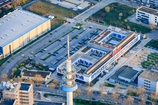 Neubau am Campus der Hochschule für Wirtschaft und Gesellschaft Ludwigshafen im Ortsteil Mundenheim in Ludwigshafen am Rhein im Bundesland Rheinland-Pfalz, Deutschland