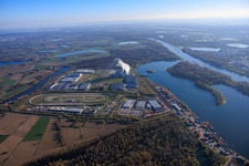 Industriegebiet Wörth-Oberwald aus Süden am Landeshafen in Wörth am Rhein im Bundesland Rheinland-Pfalz, Deutschland
