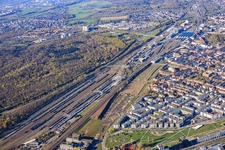 Neugestaltung des Areals an der Stuttgarter Straße als Stadtteilpark und DUSS Terminal Karlsruhe im Ortsteil Südstadt im Bundesland Baden-Württemberg, Deutschland